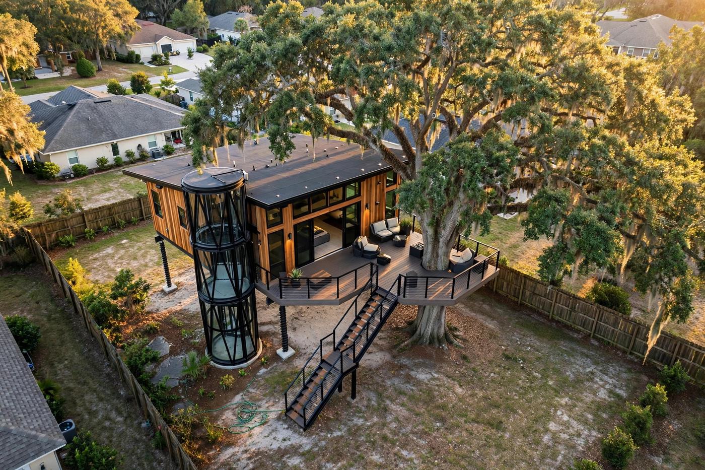Treetop Lodge from above — Canopy Cabin collection, Rose Homes Luxury Builds