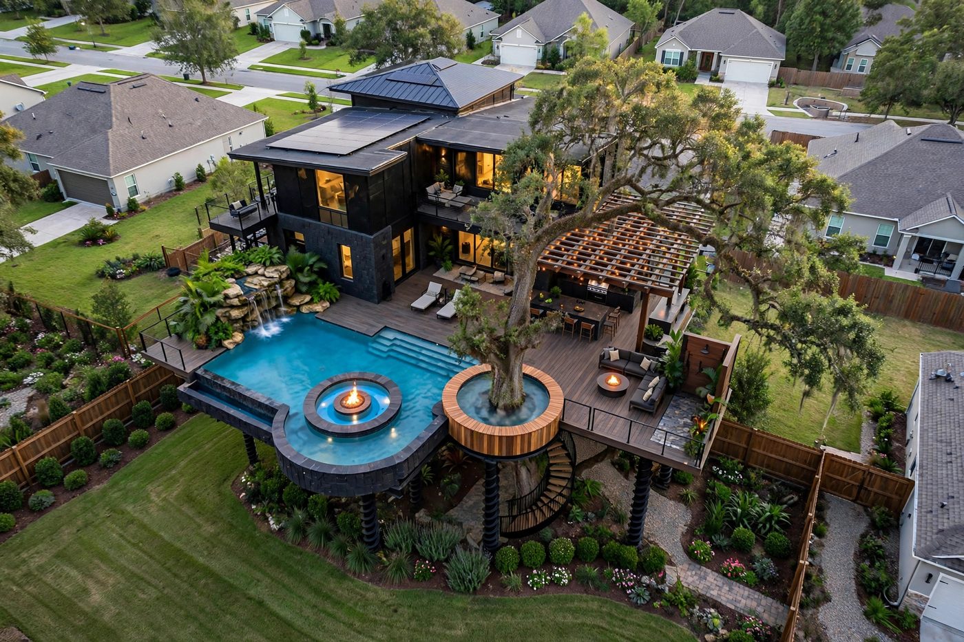 The Ember Isle from above — Oasis Deck collection, Rose Homes Luxury Builds